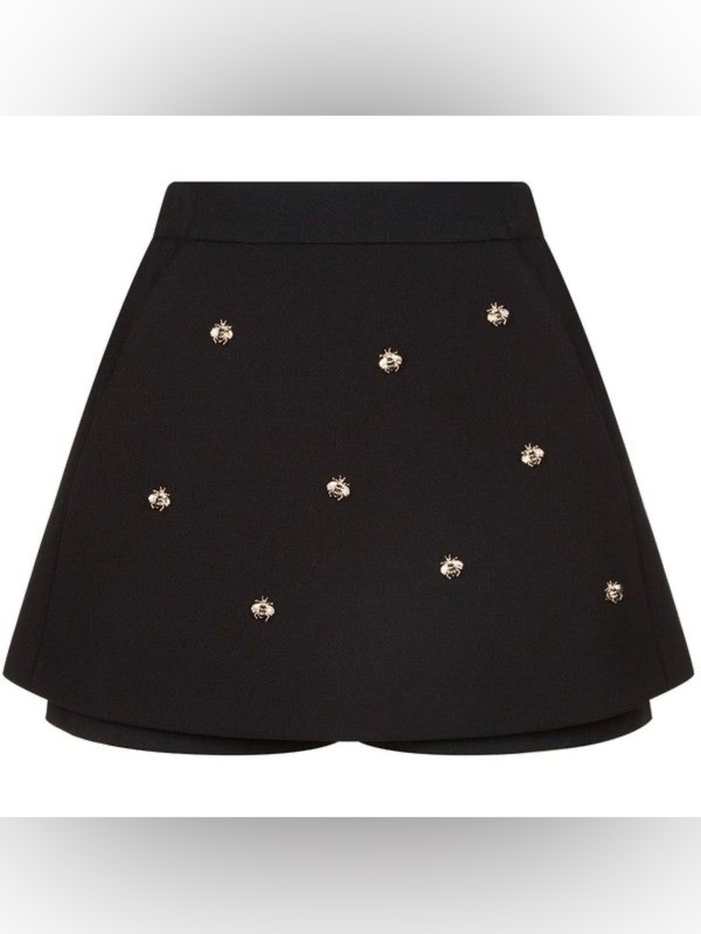 Maje Black Mini Skirt-Shorts with Gold Bee Embellishments size 34